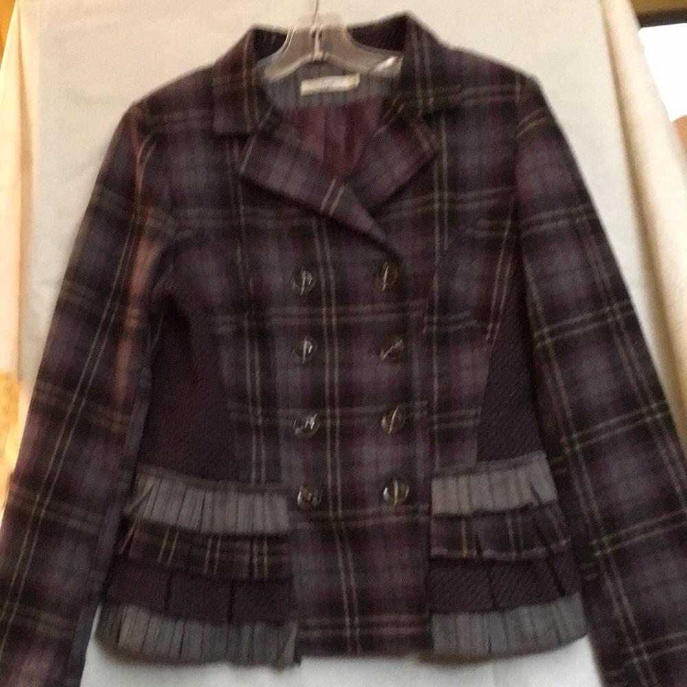 Purple/Gray Plaid Double-Breasted Jacket Size M